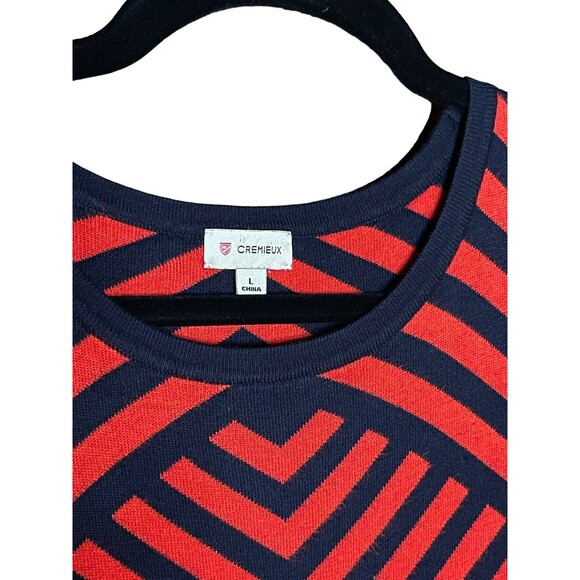 CREMIEUX Womens Large Red & Navy Mini dress Chevron Striped Short Sleeve Sweater - Picture 4 of 4